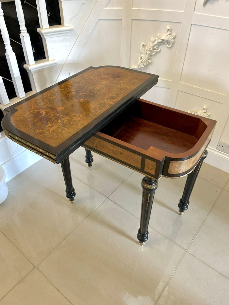 Exhibition Quality Antique Victorian French Inlaid Marquetry Card/Console Table - Image 2